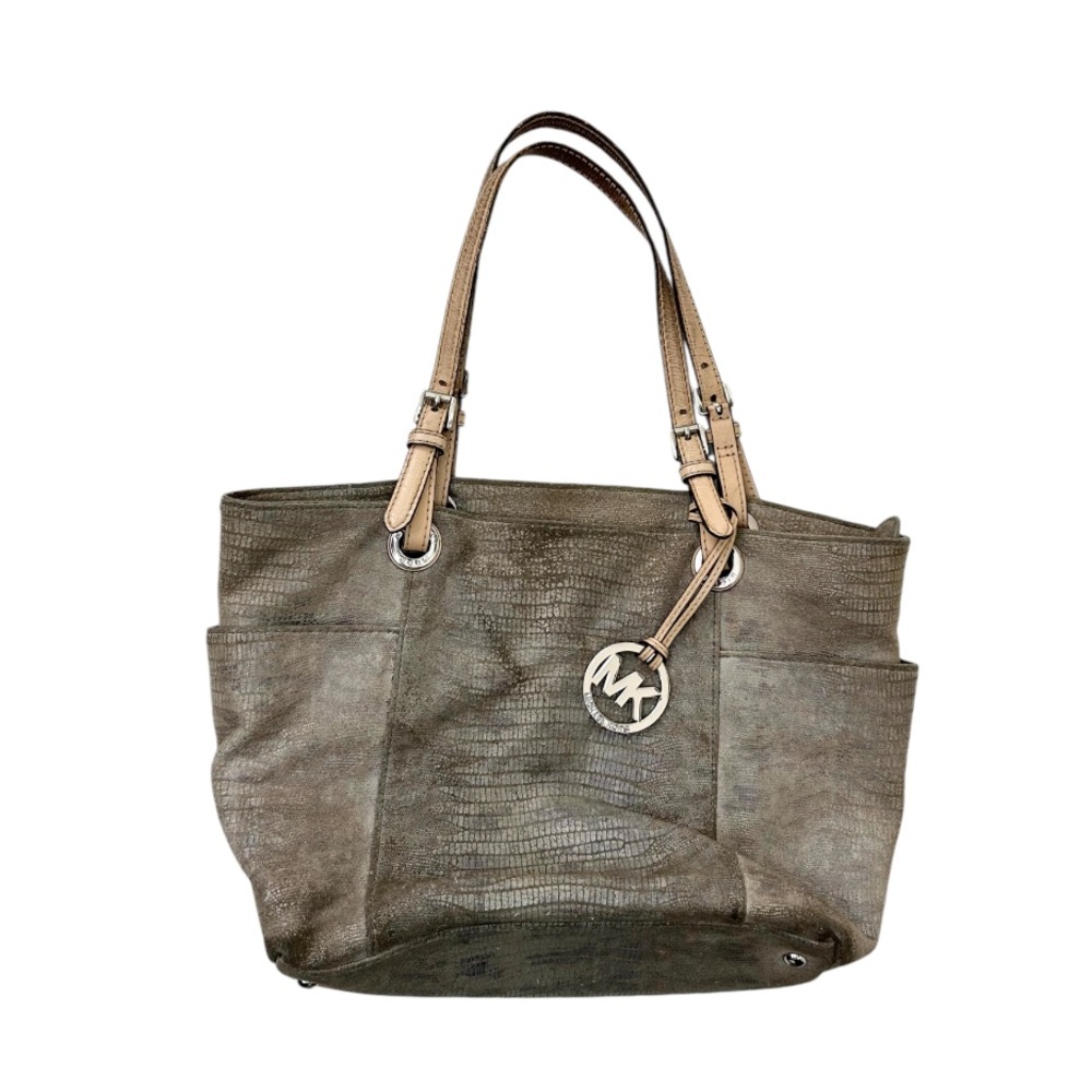 Michael Kors Silver Grey Snake Skin Jet Set Tote Bag